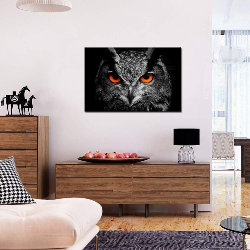 Black White Owl with Red Eyes Canvas Painting Framed Artwork J35332