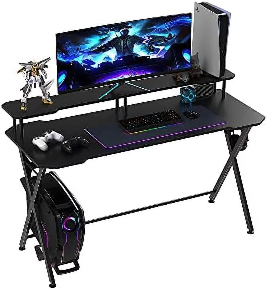 55 Inch Black Gaming Desk with Monitor Stand T365
