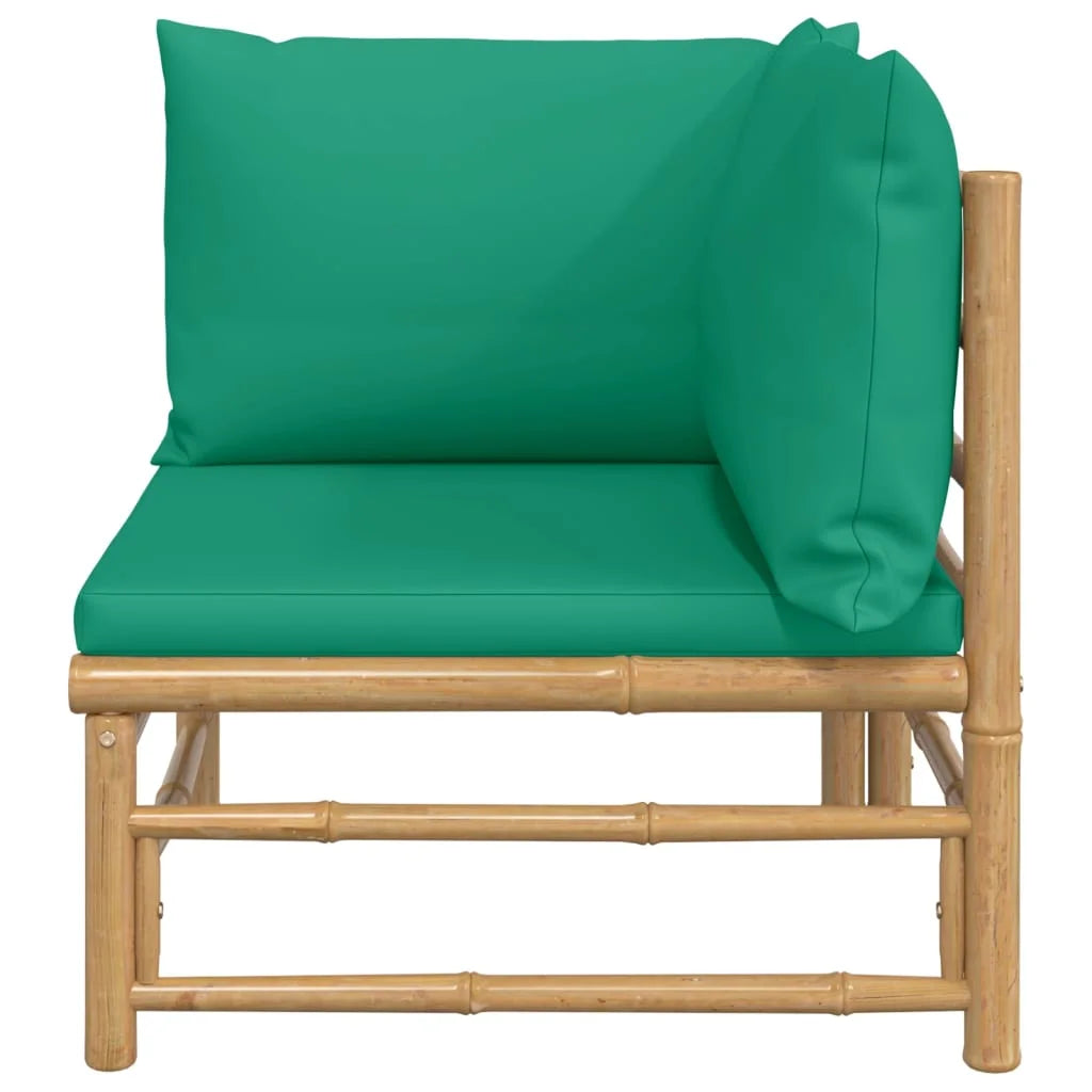 Bamboo Patio Corner Sofa with Green Cushions X849