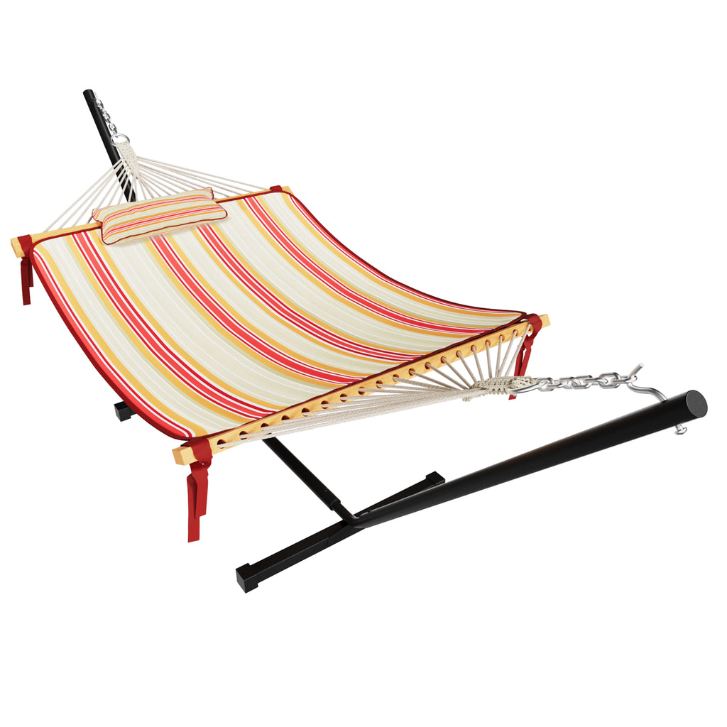 2-Person Hanging Hammock with Steel Stand, Cotton Pad & Pillow, 450lbs Capacity, White P729194
