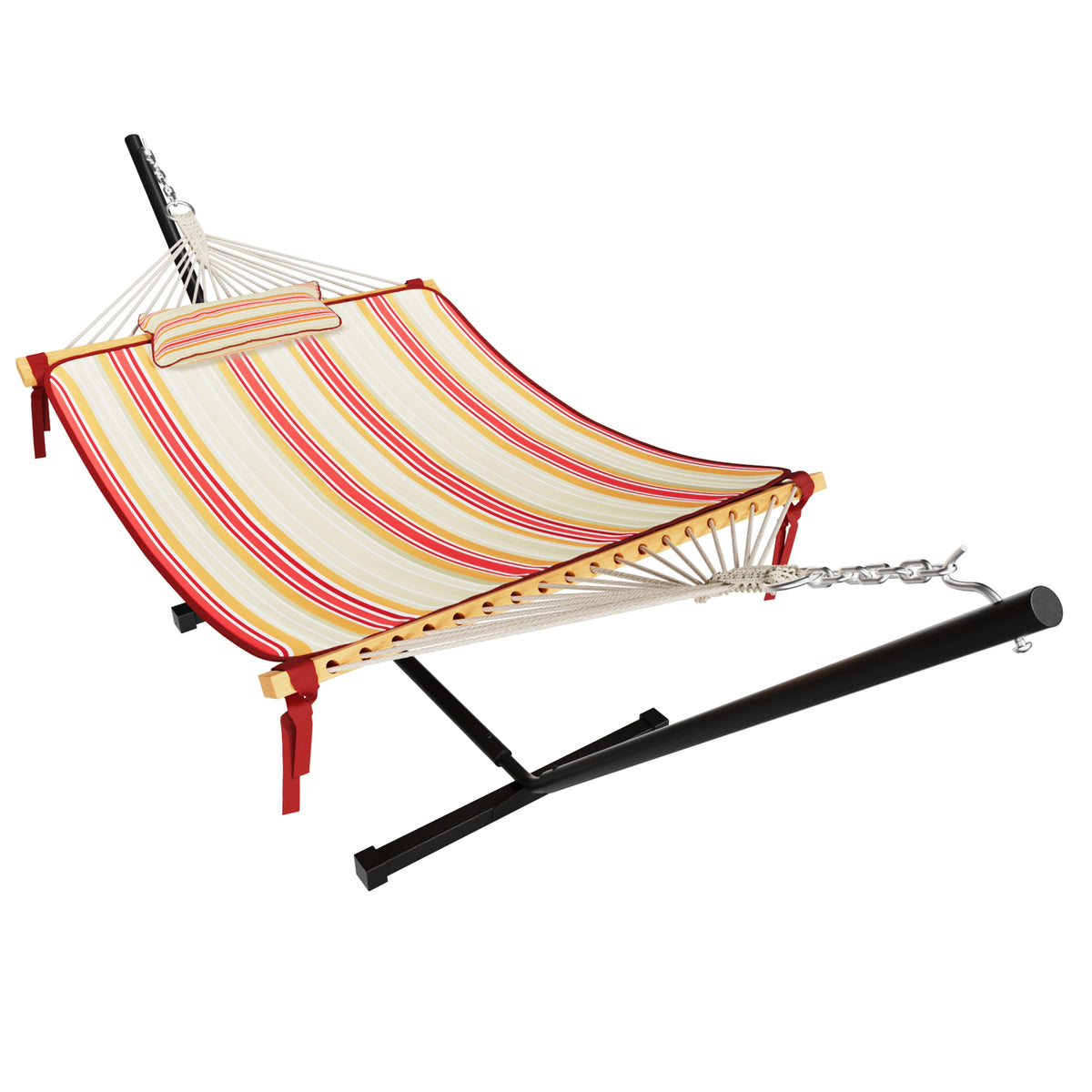 2-Person Hanging Hammock with Steel Stand, Cotton Pad & Pillow, 450lbs Capacity, White P729194