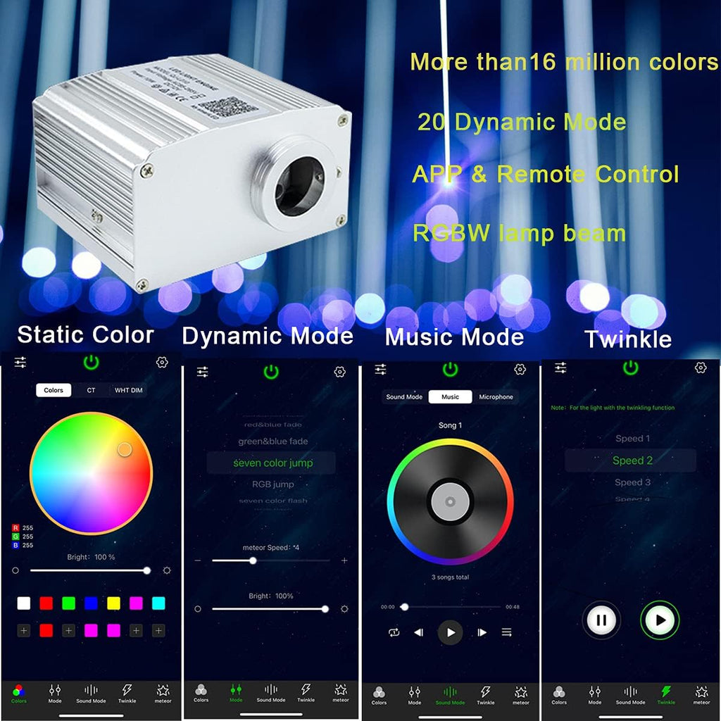 Bluetooth Fiber Optic Star Ceiling Light Kit Mixed 375pcs 9.8ft Strands X28965