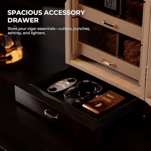 Cigar Cabinet Humidor with Accessory Drawer, Crystal Humidifiers, Lock & Keys and Spanish Cedar Lining L40341
