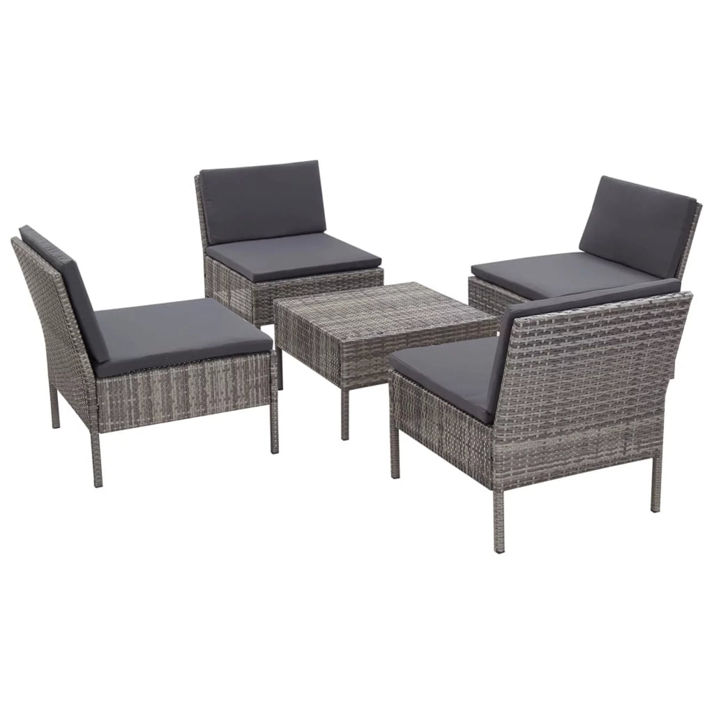 5 Piece Gray Poly Rattan Patio Sofa Set with Coffee Table Y7717