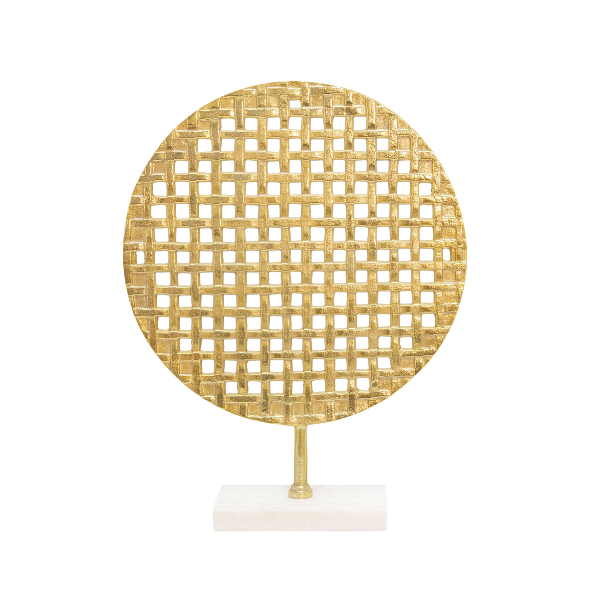 Gold Metal Round Mesh Deco on Marble Base J762