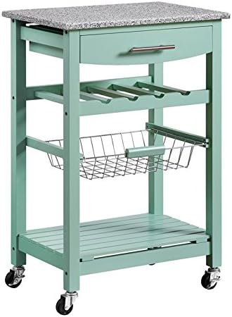 Green Rolling Kitchen Island Microwave Cart with Storage P998601