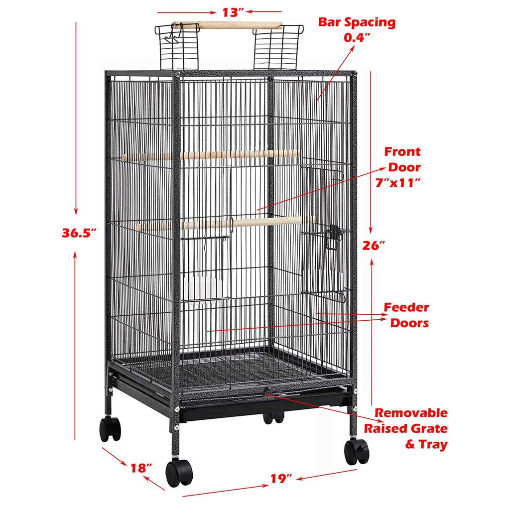 36-Inch Wrought Iron Open Play Top Bird Flight Cage with Rolling Stand L572