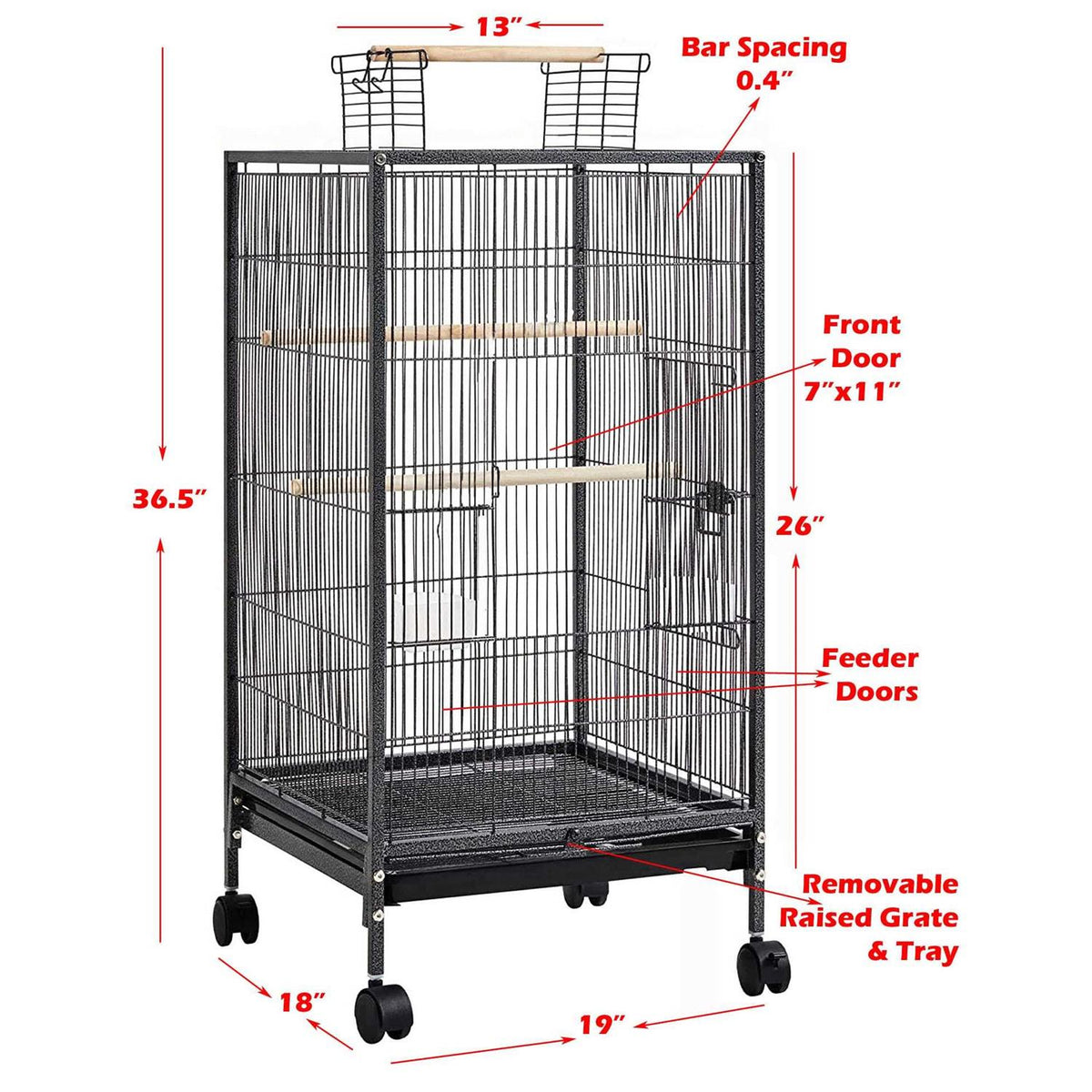 36-Inch Wrought Iron Open Play Top Bird Flight Cage with Rolling Stand L572