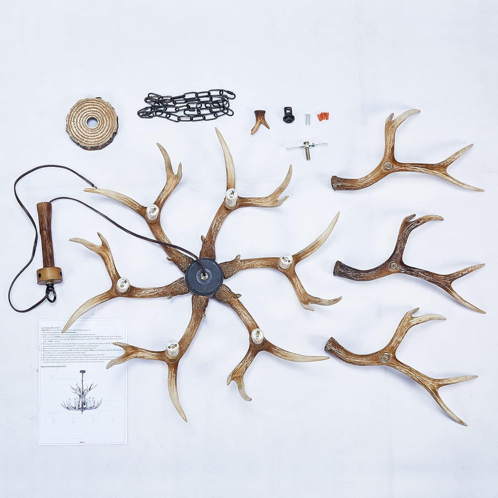 Antler Chandelier 6 Light Large Faux Resin Brown V37550