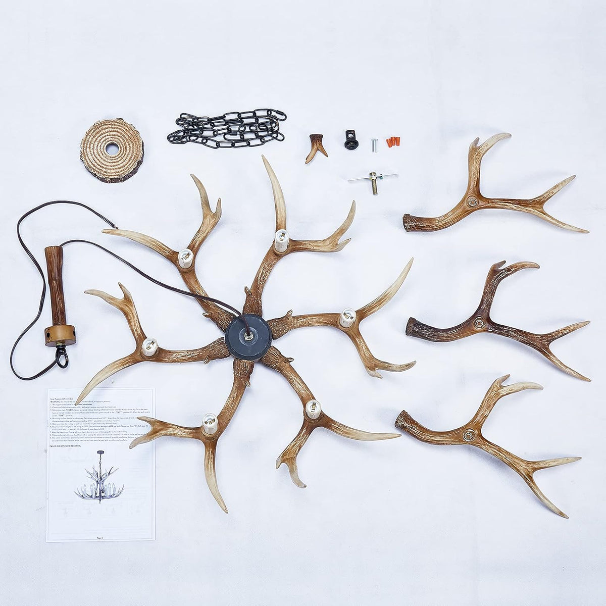 Antler Chandelier 6 Light Large Faux Resin Brown V37550