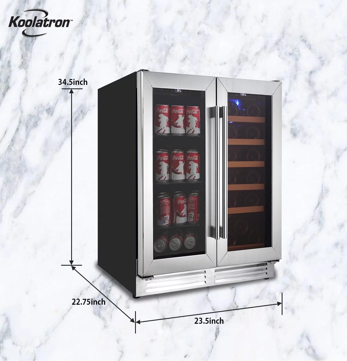 18 Bottles and 56 Cans 24 Inch Dual Zone Wine Cooler and Beverage Fridge A78191
