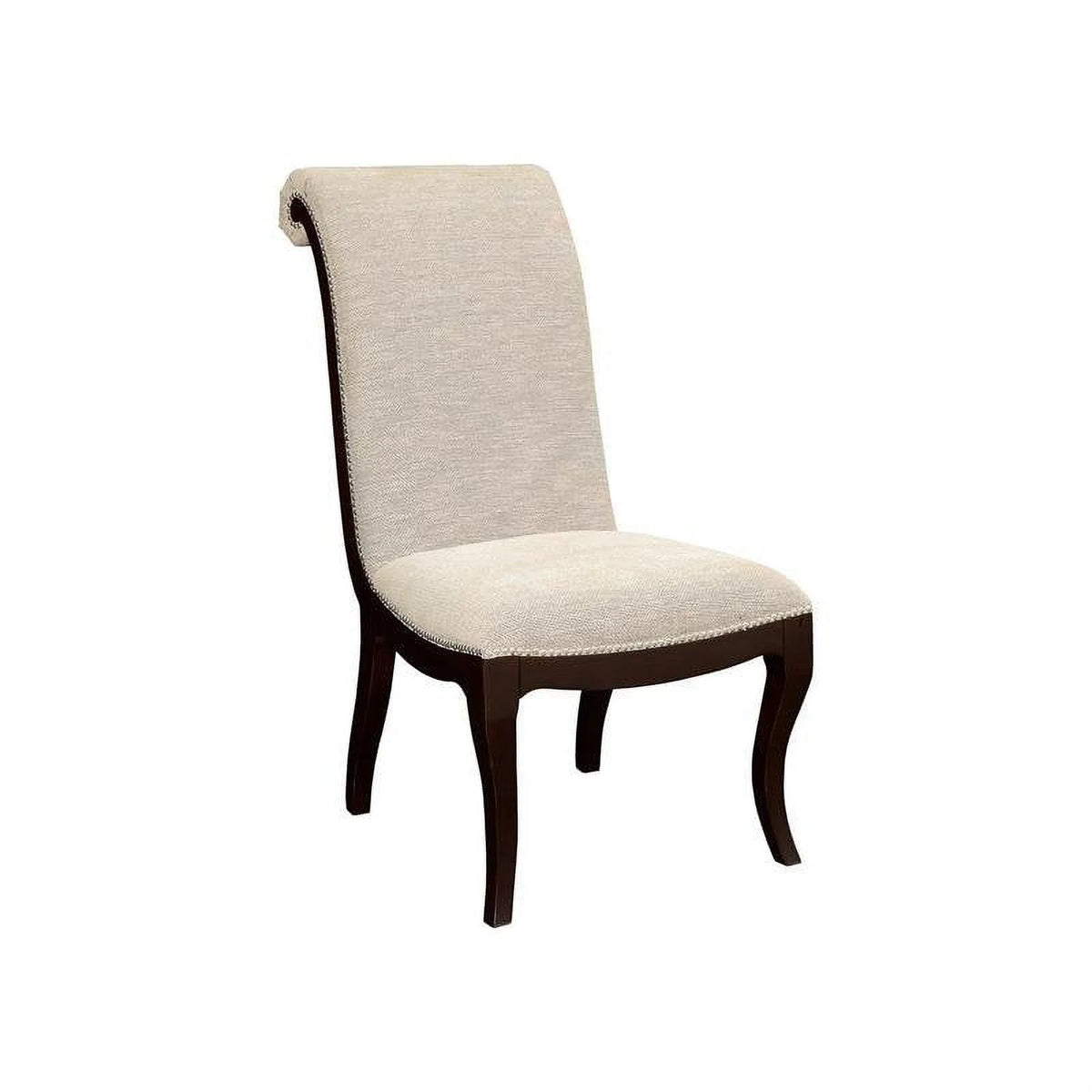 Espresso and Beige Fabric Side Chair Set of 2 E18719