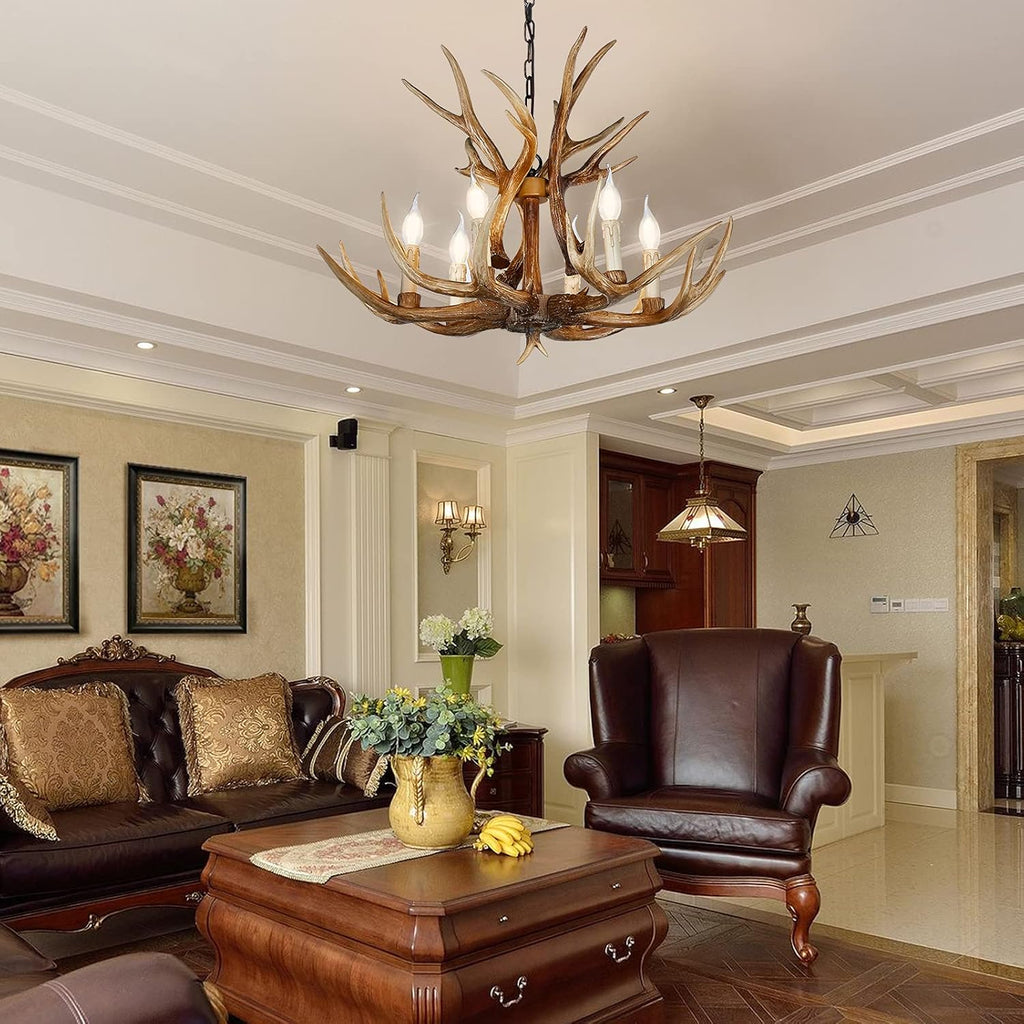 Antler Chandelier 6 Light Large Faux Resin Brown V37550