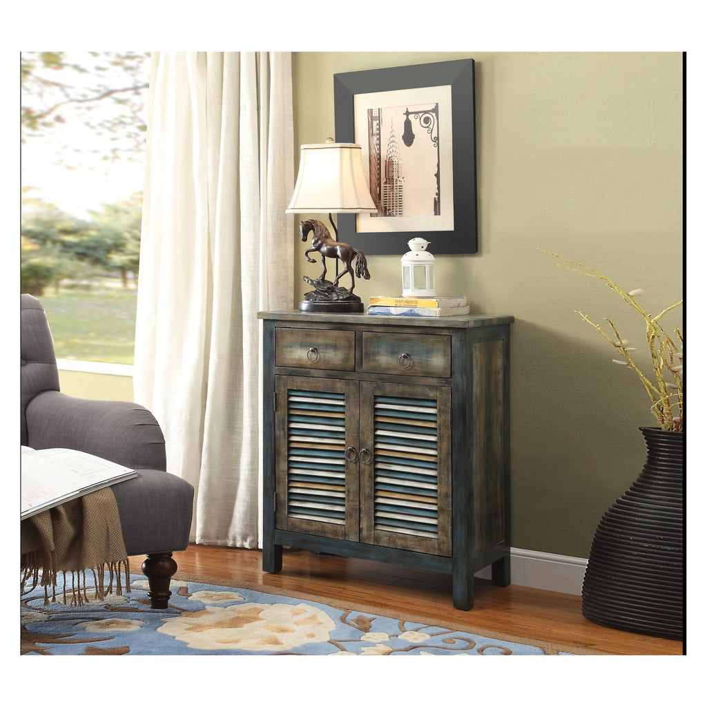 Oak Brown Teal Console Table Y88205