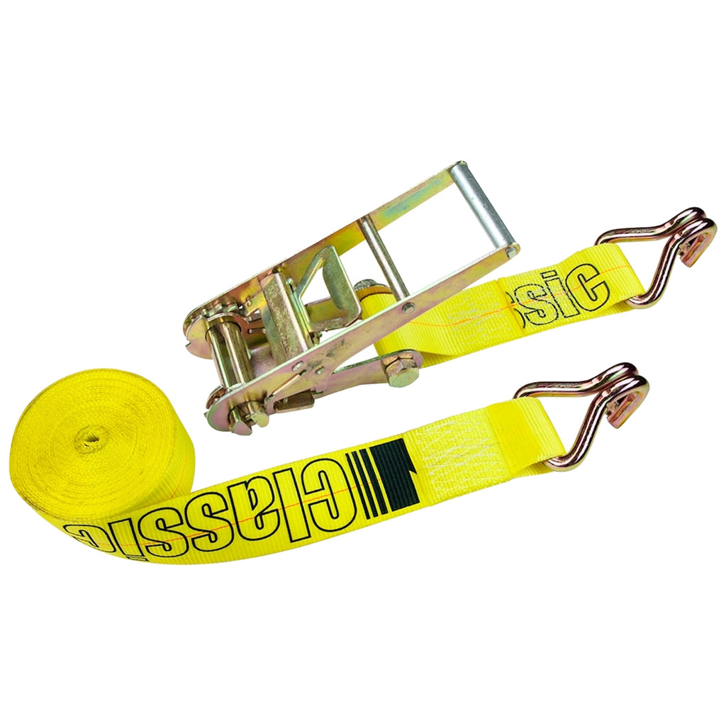 Ratchet Strap with Wire Hooks, 3 inch x 27 foot, 2 Pack, Yellow, 5000 Lbs SWL K8752
