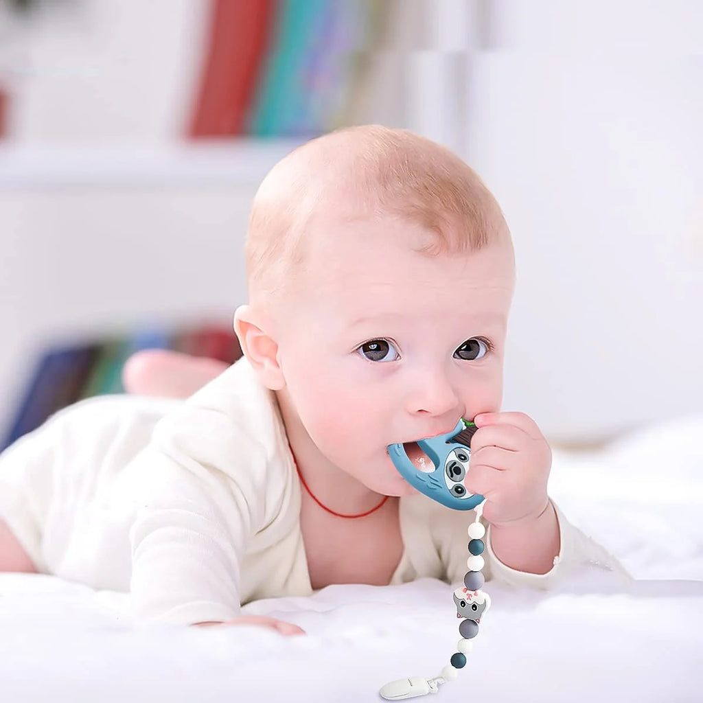 Silicone Baby Teething Toys with Pacifier Clip Holder Set F596