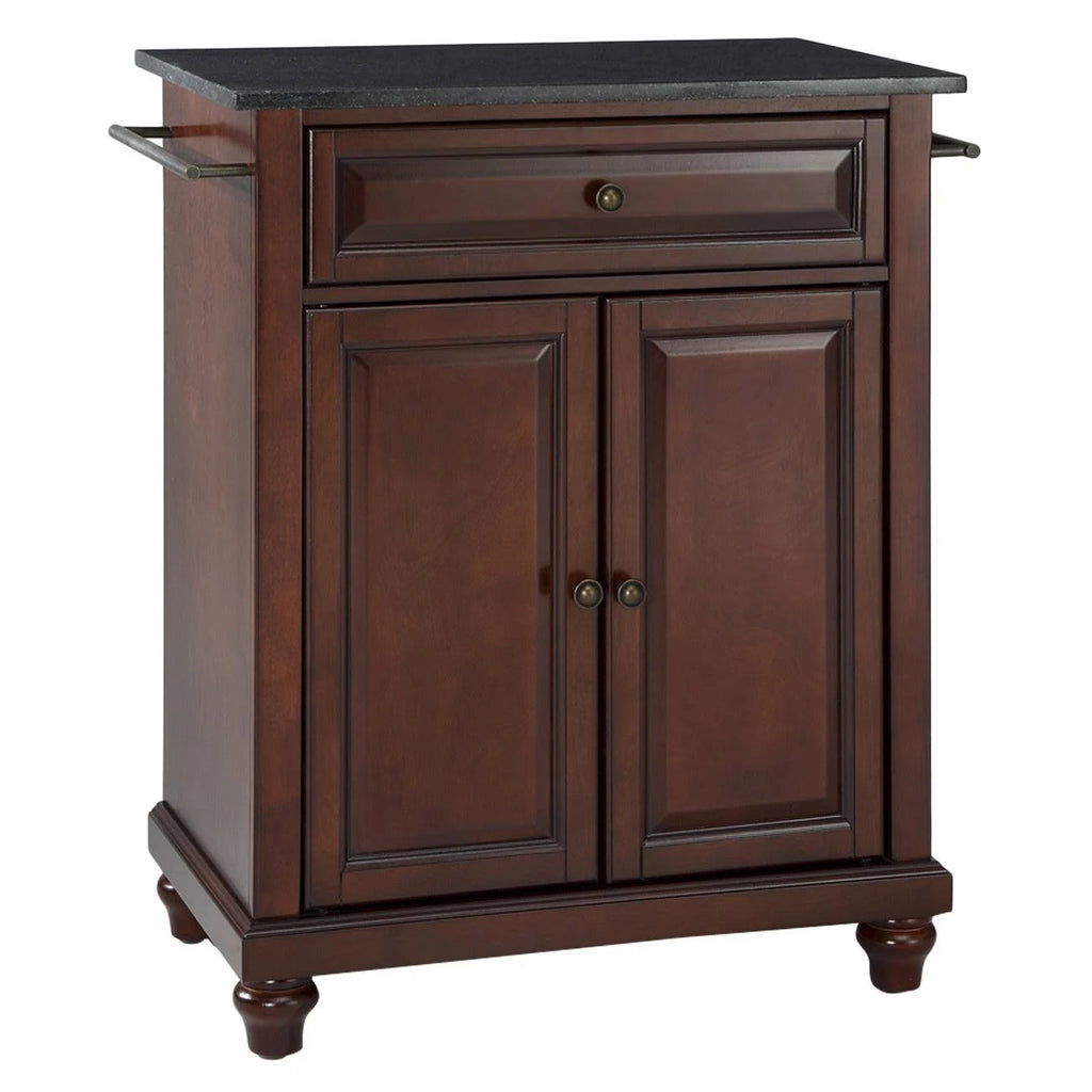 Mahogany Solid Black Granite Top Portable Kitchen Island X36994