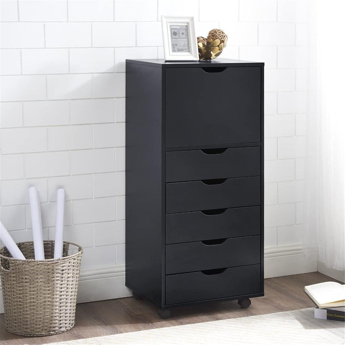 Black 6-Drawer Mobile File Cabinet P212442