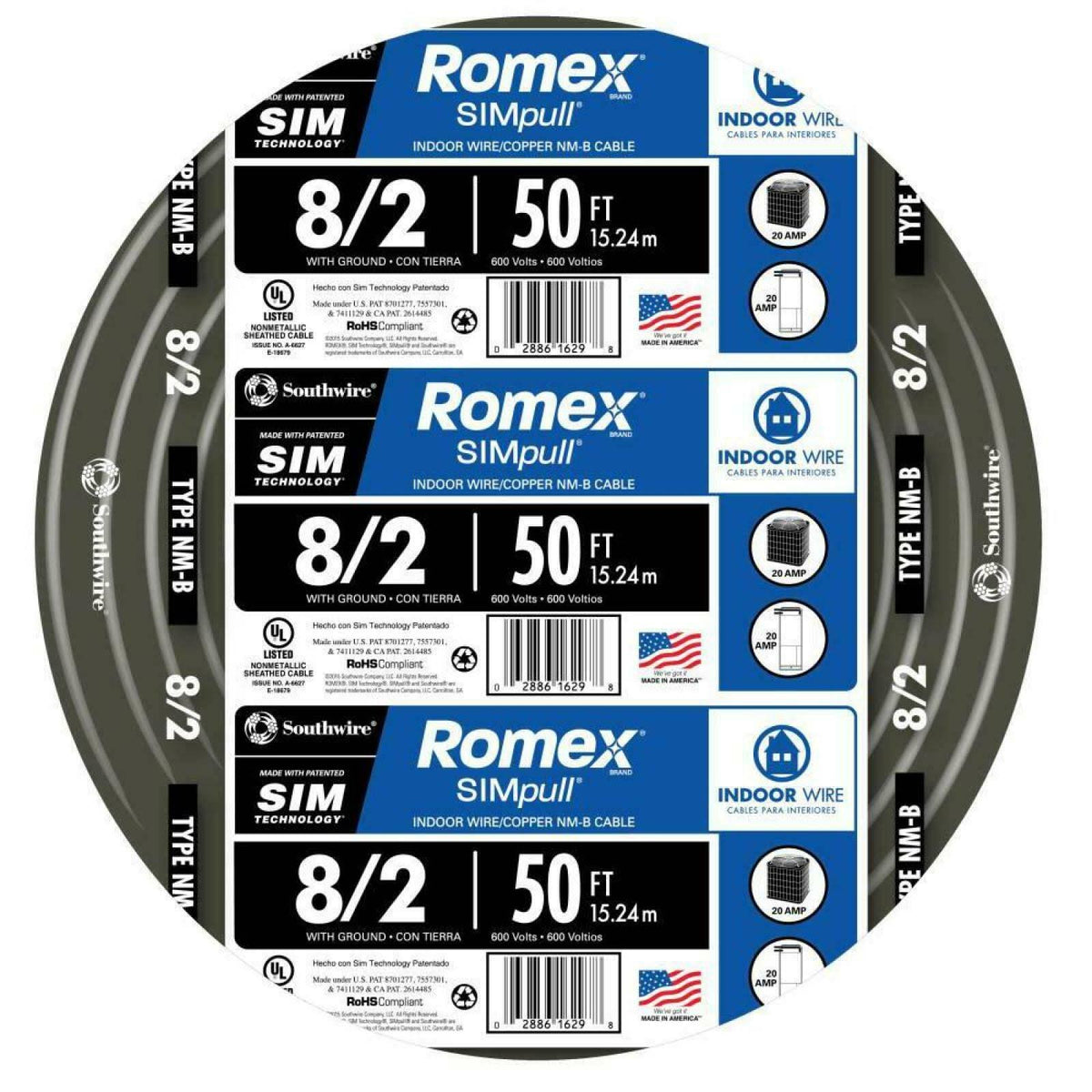 50 ft. 8/2 Black Stranded Cu NM-B W/G Wire V6689