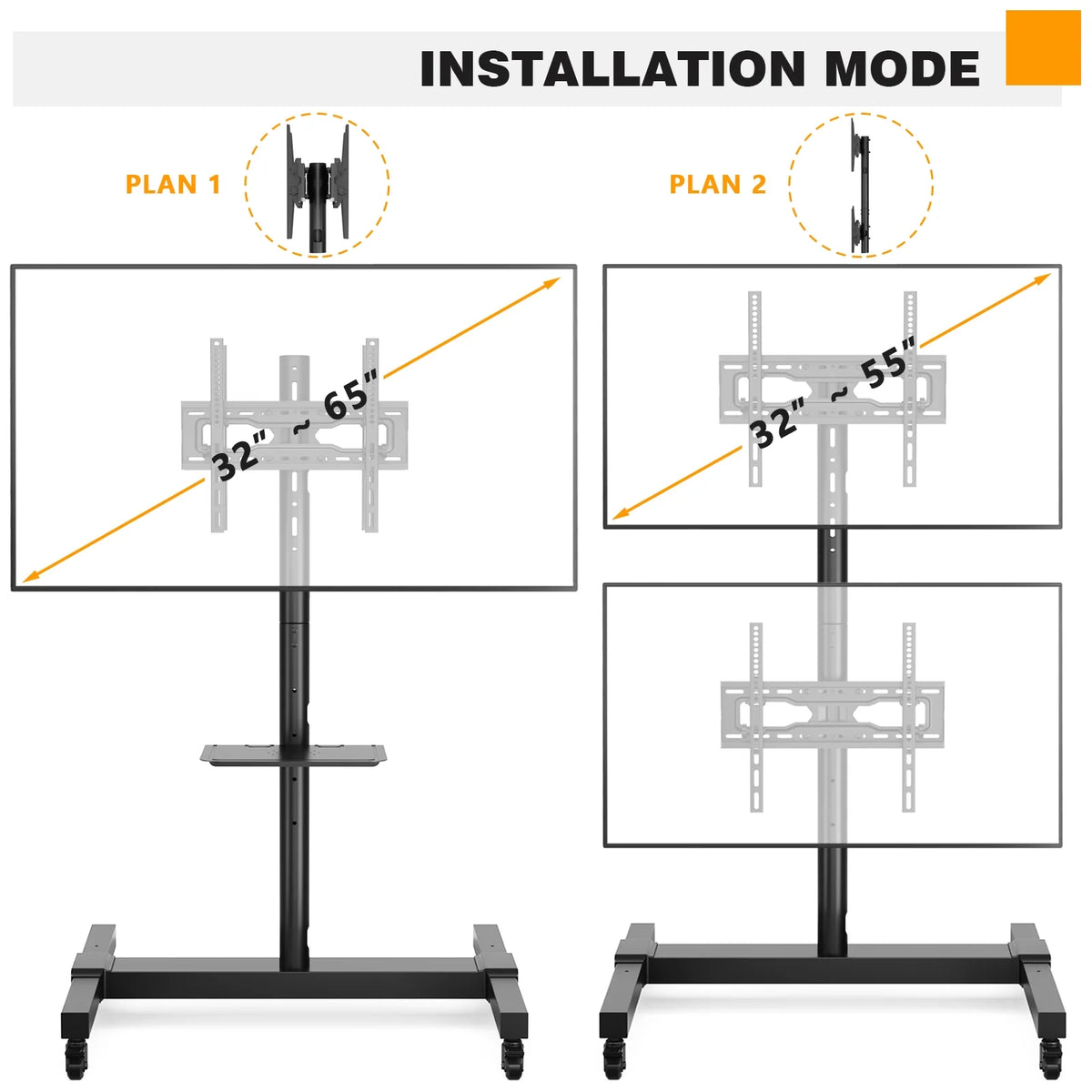 Black Mobile TV Stand for 32 to 55 inch Flat TVs X73291