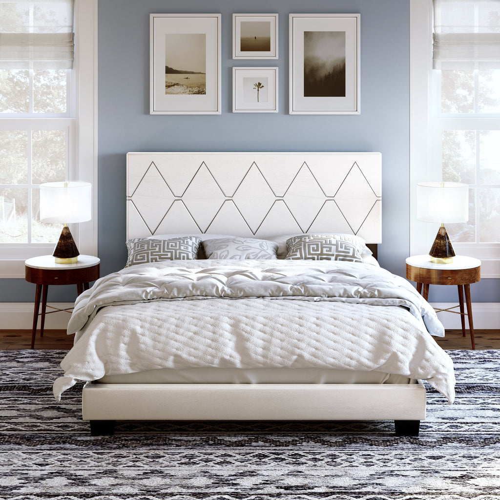 Queen Black Linen Platform Bed H685