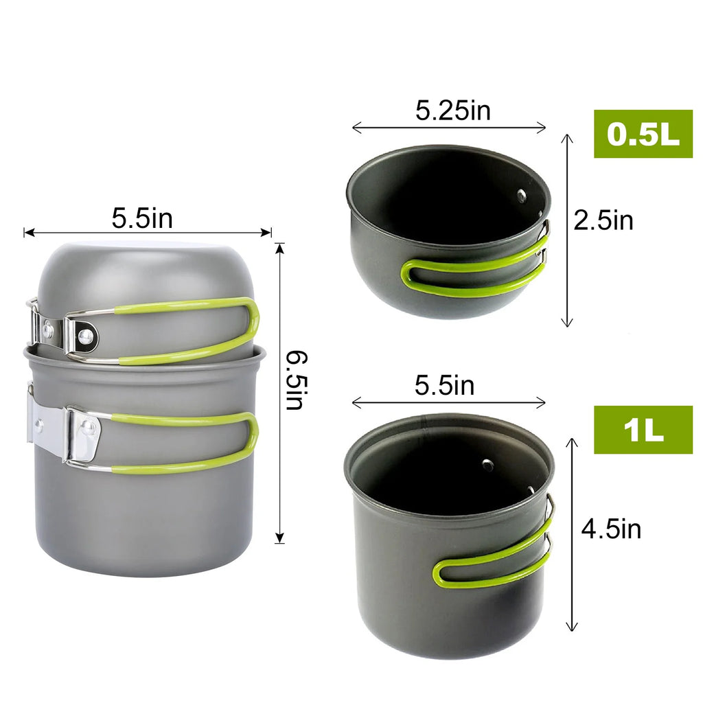 Outdoor Cooking Utensils Set with Camping Stove Lightweight Aluminum Pot and Stainless Steel Cutlery I531