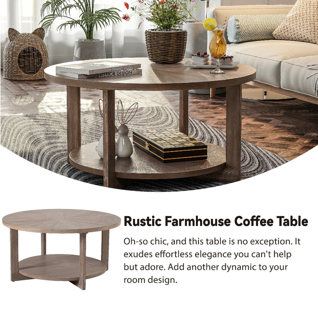 Round Wood Coffee Table with Storage Q676764