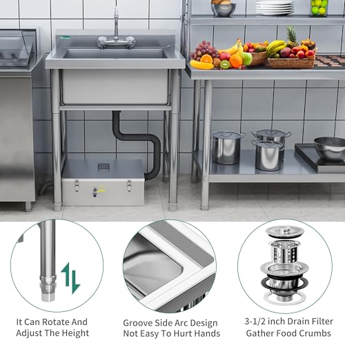 Stainless Steel Freestanding Single Bowl Utility Sink with Workbench V898