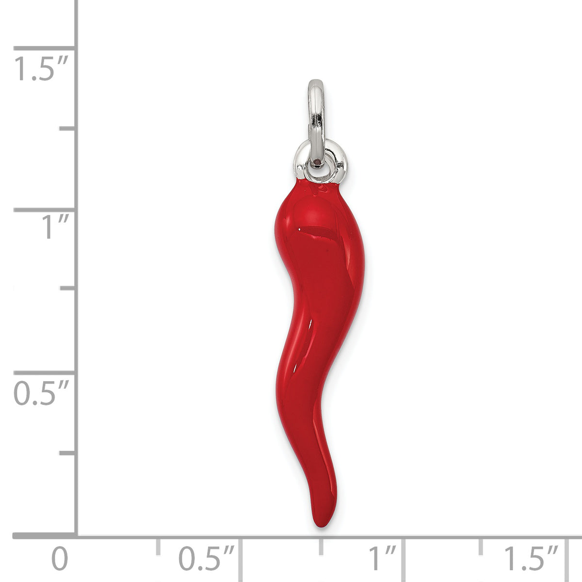 Sterling Silver Red Enamel Italian Horn Charm Pendant with Rope Chain Necklace 16'' U271