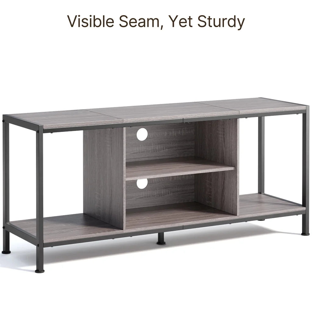 Mid-Century Wooden TV Stand with Open Storage Shelves and Metal Frame U658059