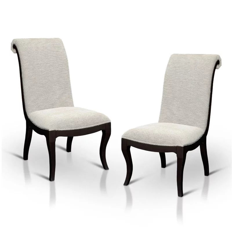 Espresso and Beige Fabric Side Chair Set of 2 E18719