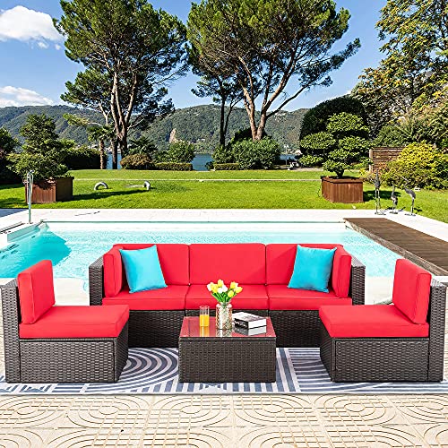 6 Pieces PE Wicker Rattan Sectional Sofa Set with Coffee Table X5152