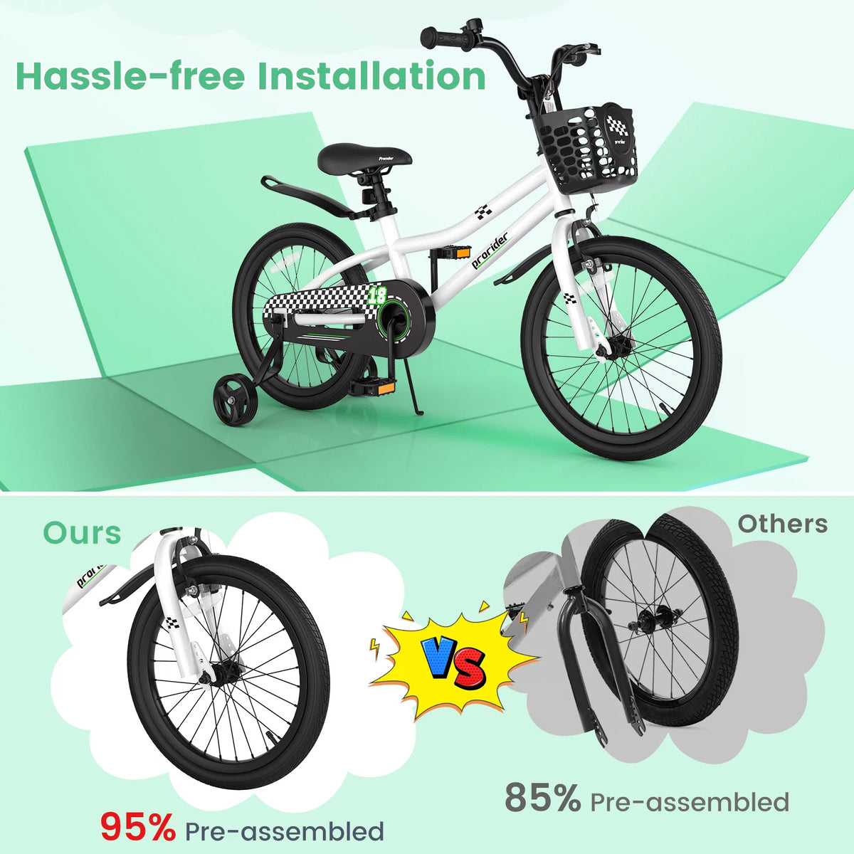 18'' Kid's Bike with Training Wheels & Basket J41269