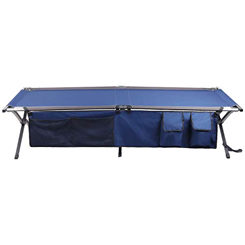 Folding Portable Camping Cot with Carry Bag and Side Storage Organizer L42972