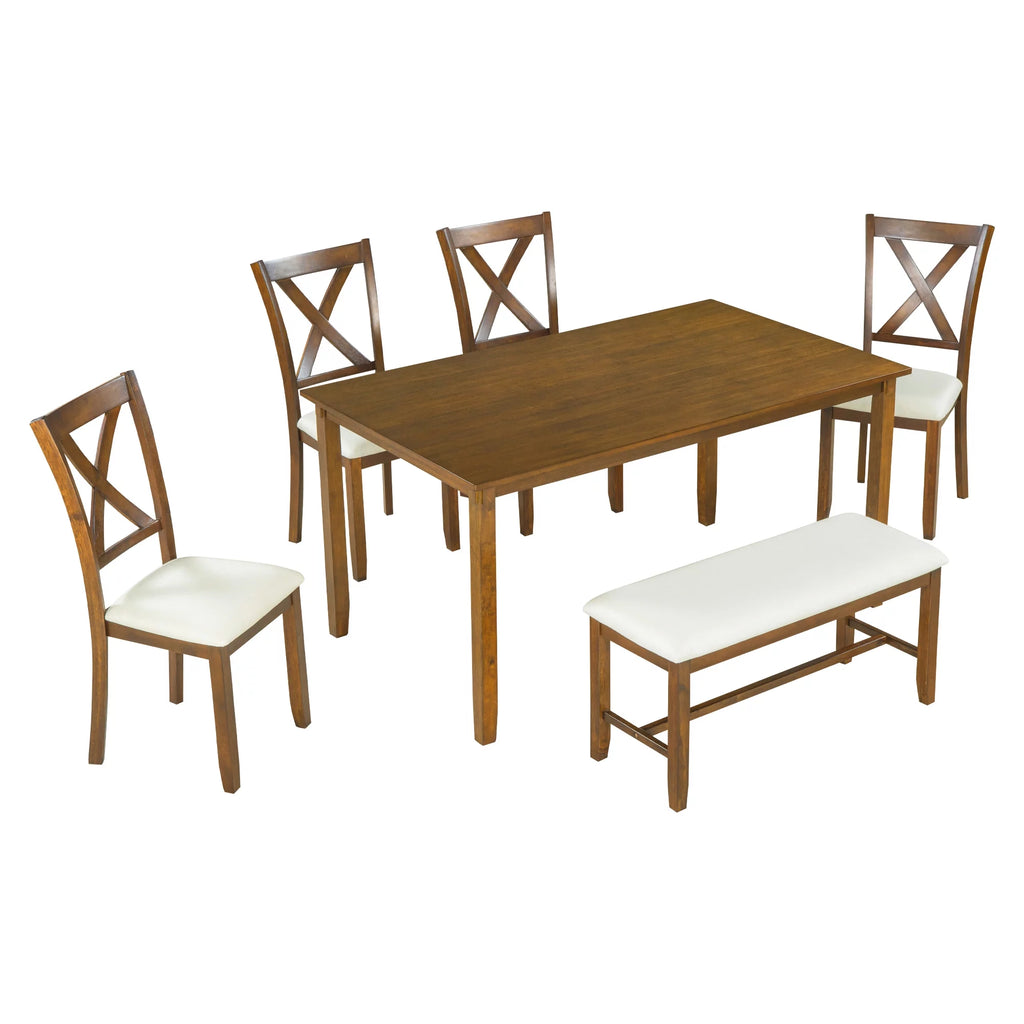 6-Piece Wooden Dining Table Set with 4 Chairs and Bench P9346
