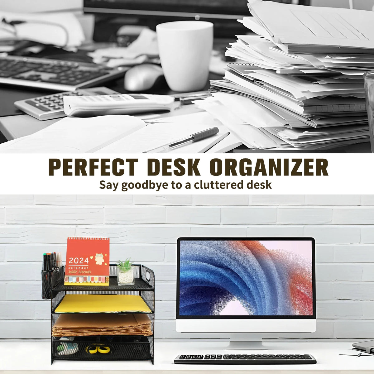 4-Tier Metal Mesh Desk Organizer with Drawer D15256