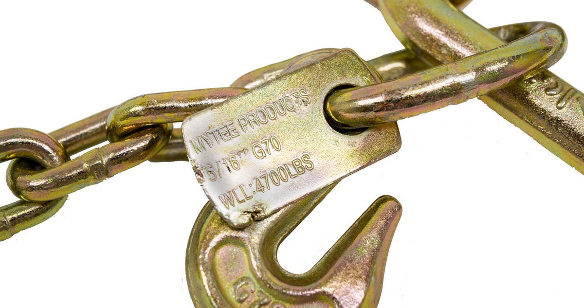 5/16'' x 3' G70 V-Chain Bridle with 8" Medium J Hooks, T-Hook & J-Hook with Grab Hooks, 4700 lbs WLL, Pack of 2 D2682