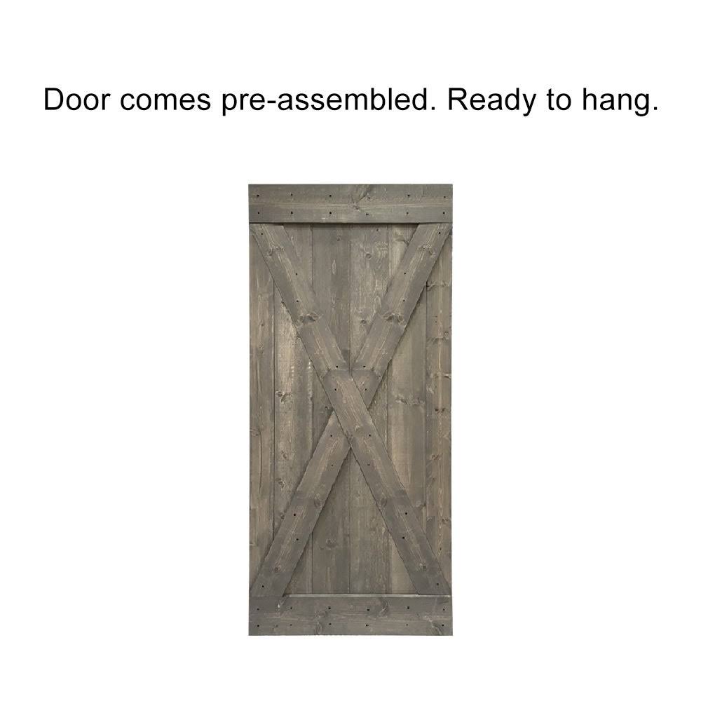 Weather Gray Stained Wood Interior Sliding Barn Door with Hardware Kit V2241