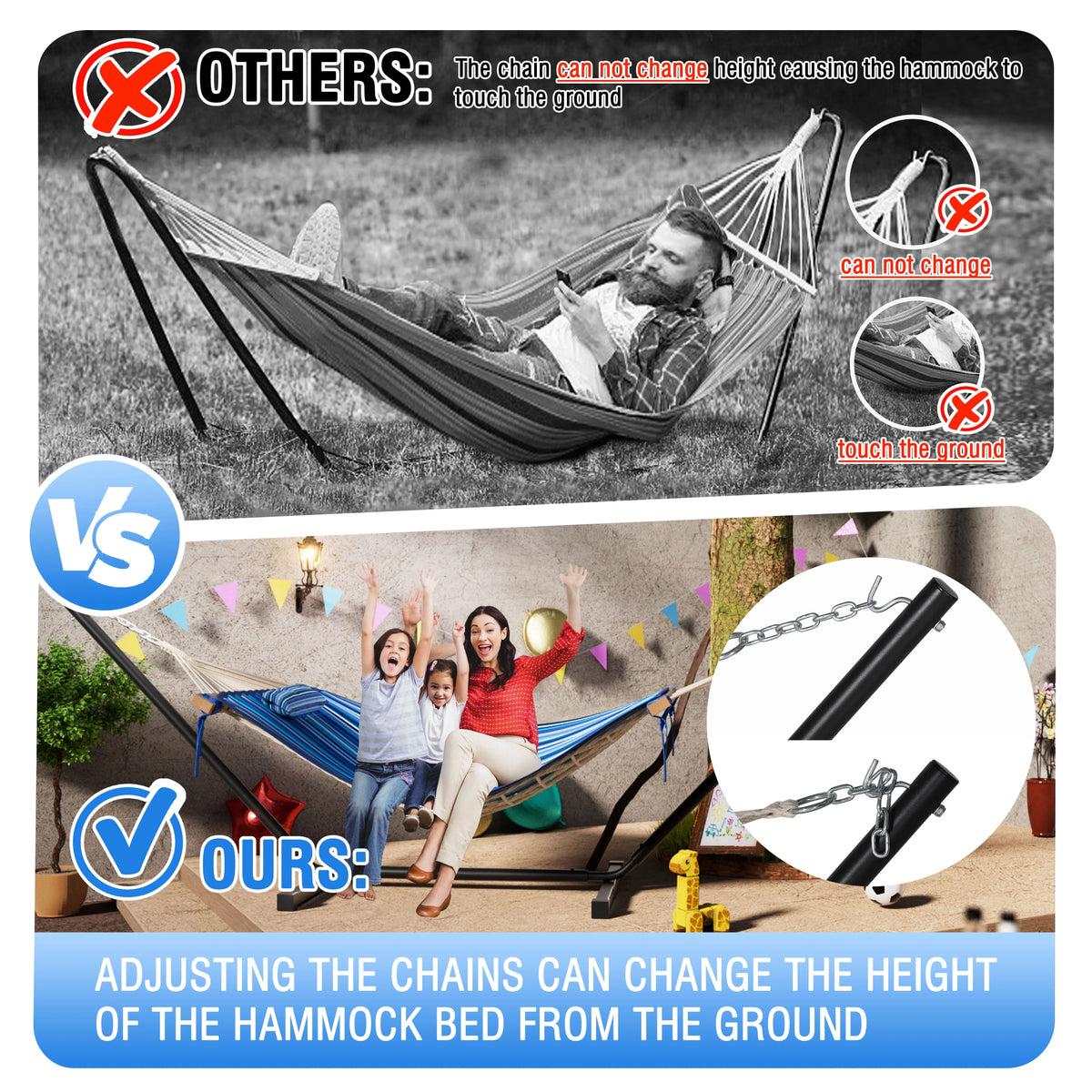 2-Person Hanging Hammock with Steel Stand, Cotton Pad & Pillow, 450lbs Capacity, White P729194