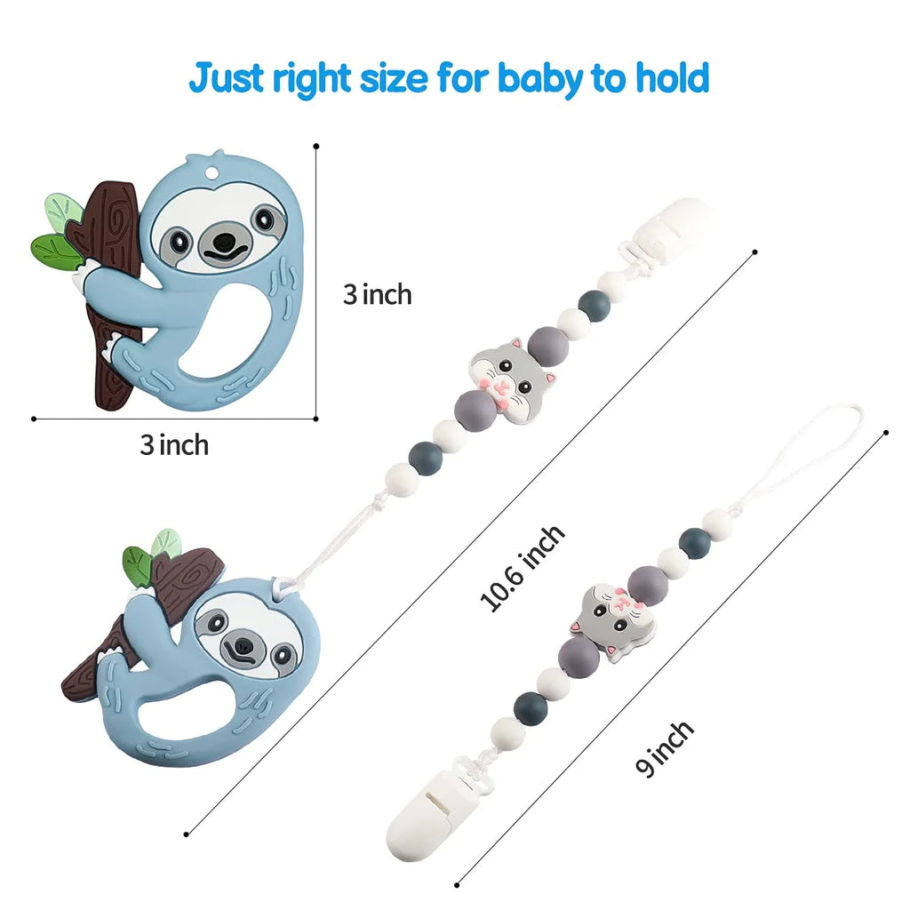 Silicone Baby Teething Toys with Pacifier Clip Holder Set F596