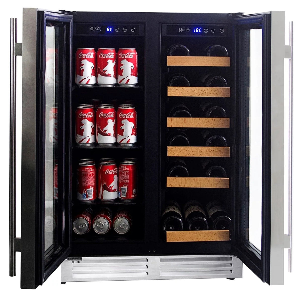 18 Bottles and 56 Cans 24 Inch Dual Zone Wine Cooler and Beverage Fridge A78191