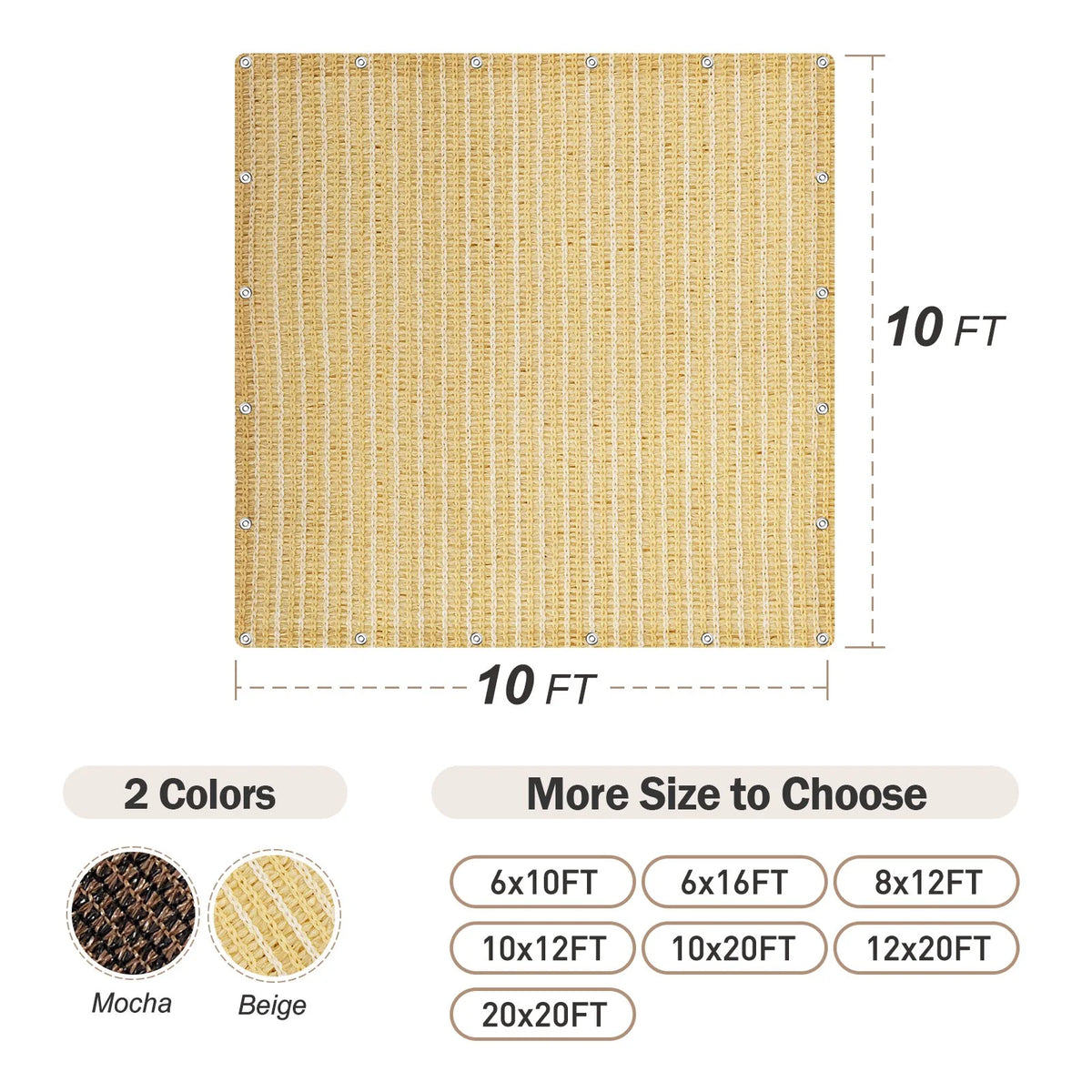 Beige 10'x10' Sunshade Netting C33347
