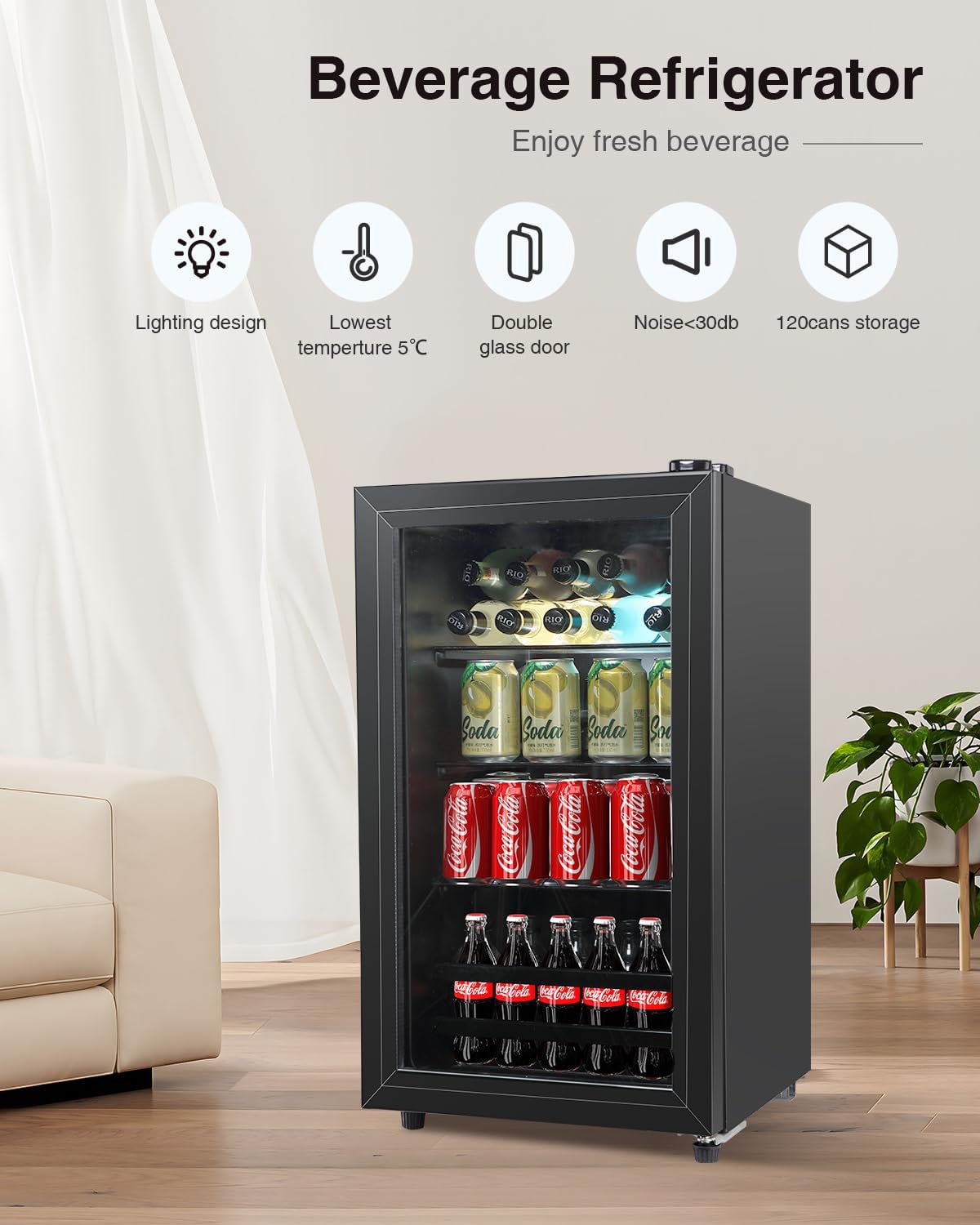 120 Can Freestanding Beverage Cooler with Glass Door L334152