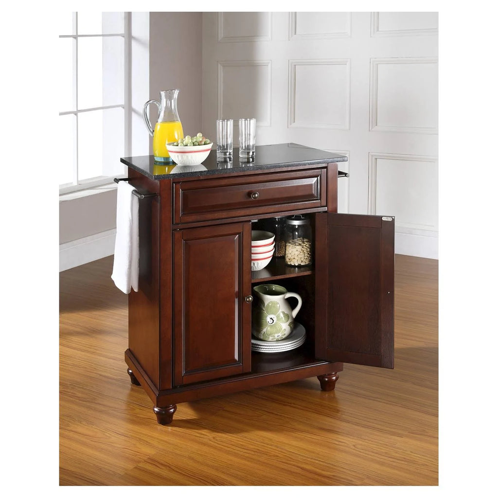 Mahogany Solid Black Granite Top Portable Kitchen Island X36994