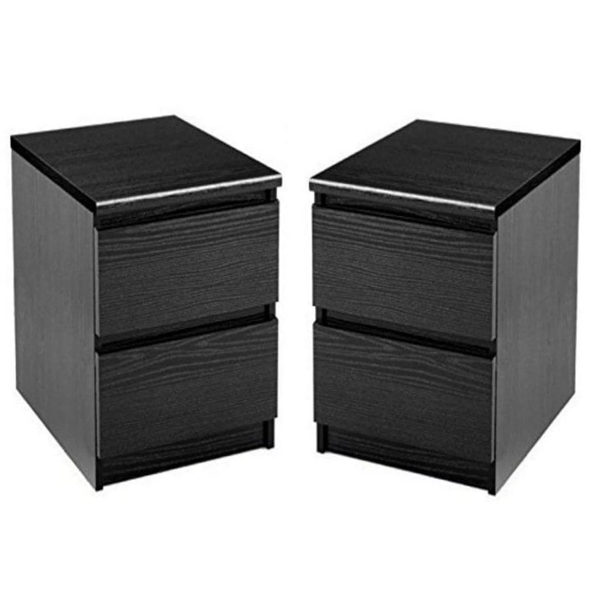 Black 2 Drawer Woodgrain Night Stands Set of 2 P924