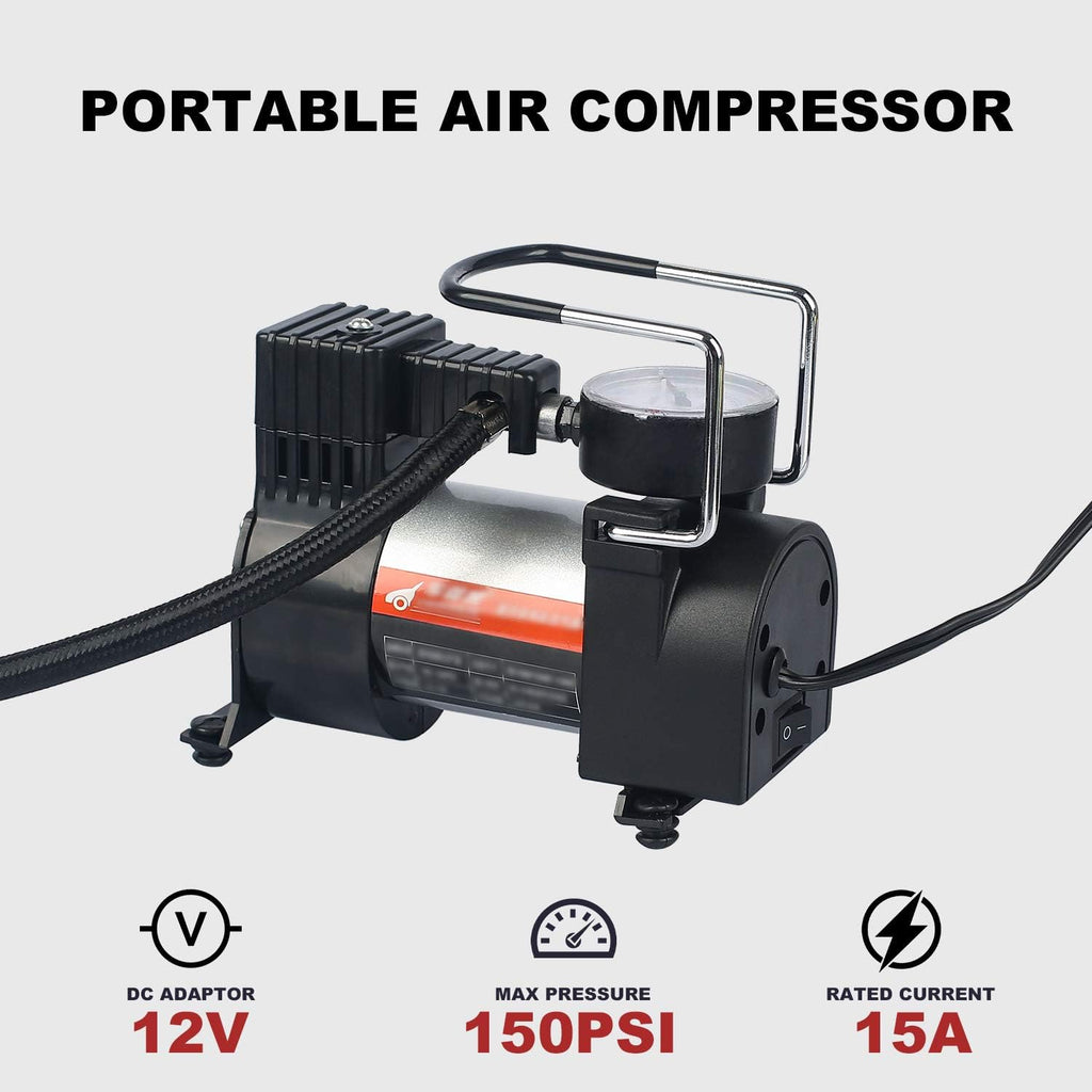 118-Piece Car Roadside Emergency Kit with Jumper Cables Portable Air Compressor Tow Strap Hammer Shovel D232343