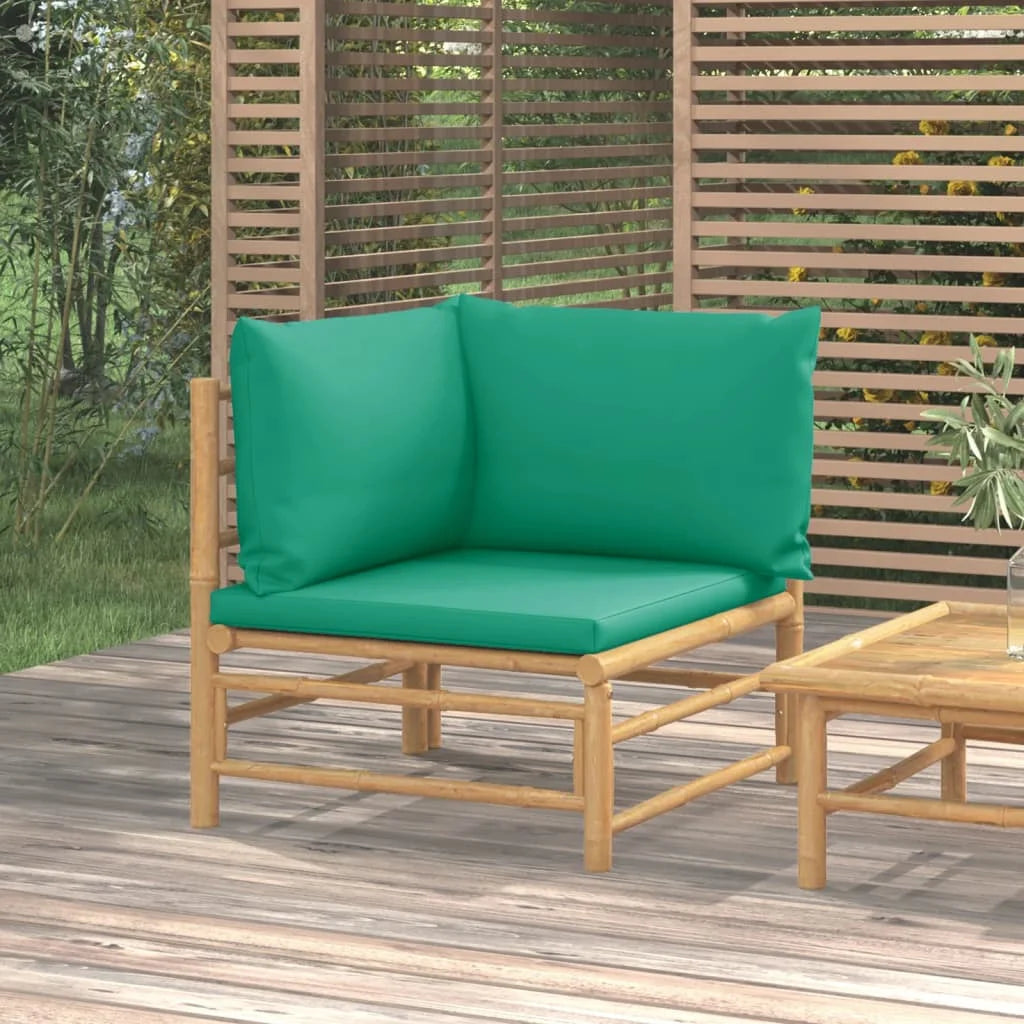Bamboo Patio Corner Sofa with Green Cushions X849