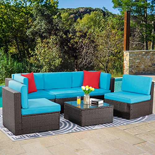 6 Pieces PE Wicker Rattan Sectional Sofa Set with Coffee Table X5152