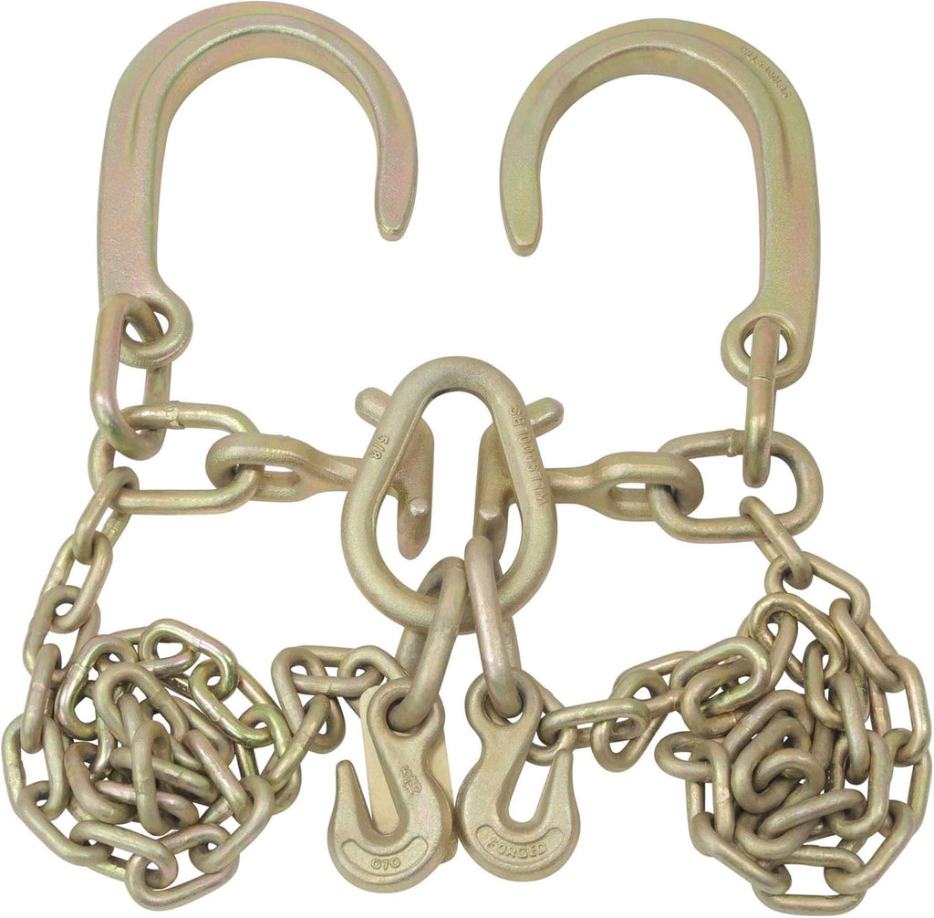 5/16'' x 3' G70 V-Chain Bridle with 8" Medium J Hooks, T-Hook & J-Hook with Grab Hooks, 4700 lbs WLL, Pack of 2 D2682