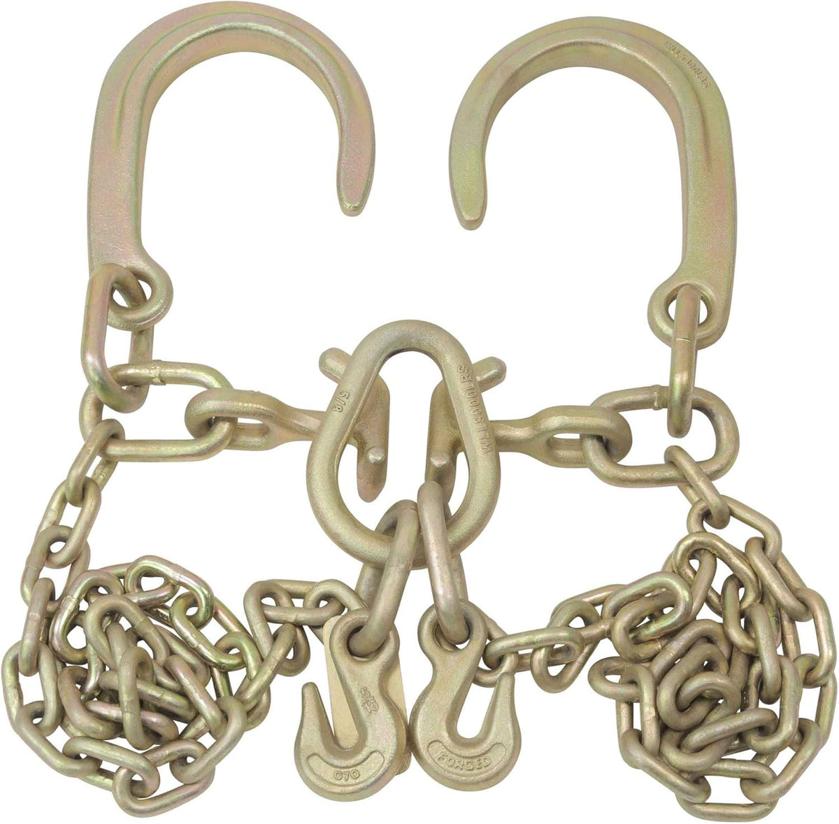5/16'' x 3' G70 V-Chain Bridle with 8" Medium J Hooks, T-Hook & J-Hook with Grab Hooks, 4700 lbs WLL, Pack of 2 D2682